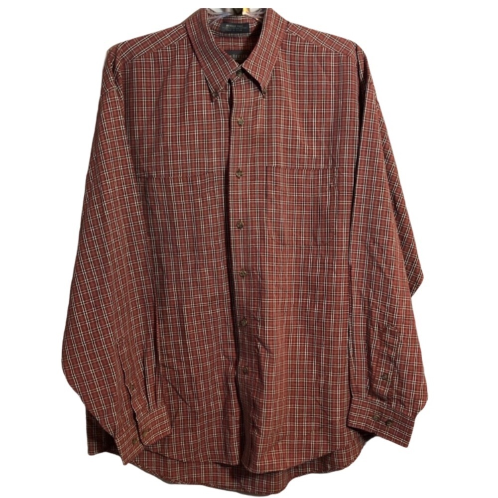 Van Heusen Red Plaid Shirt Wrinkle Free Sz 16